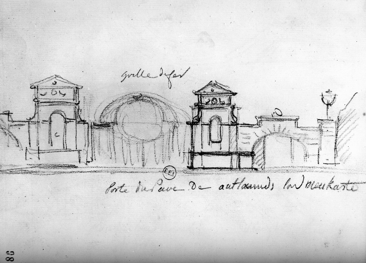 Építészeti vázlat a „Travels in England” című filmből, 1766 körül (ceruza papíron) alkotó: Francois Joseph Belanger