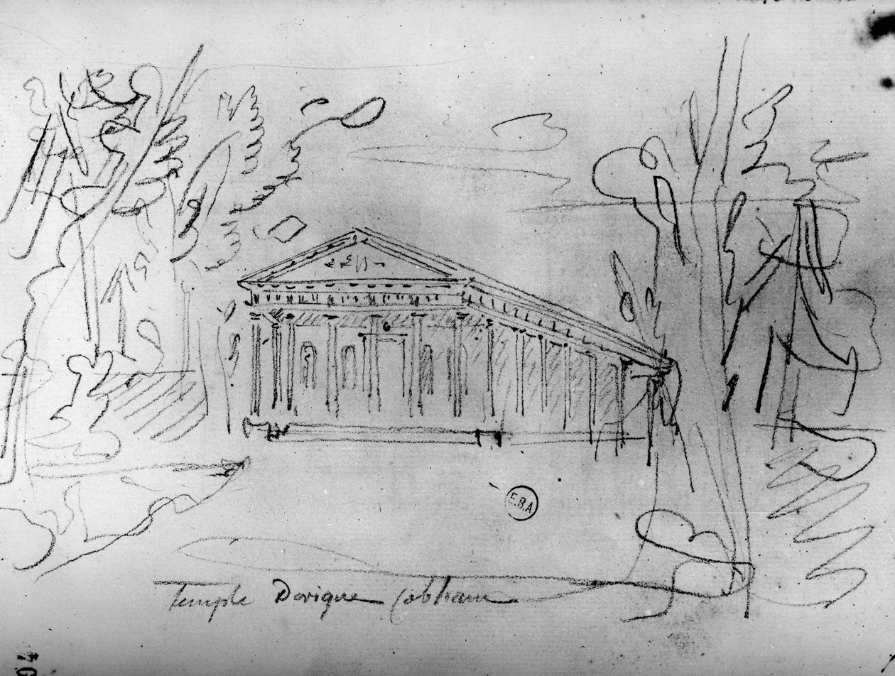 Építészeti vázlat a „Travels in England” című filmből, 1766 körül (ceruza papíron) alkotó: Francois Joseph Belanger