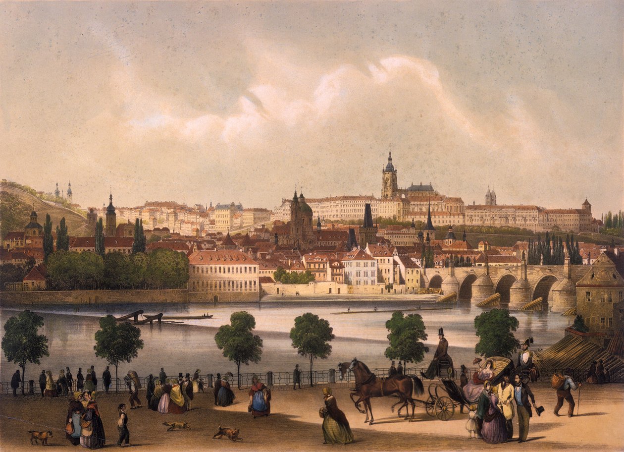 Kilátás a kis negyedre és a prágai Hradcany várra, 1845 körül alkotó: Francois Joseph Sandmann