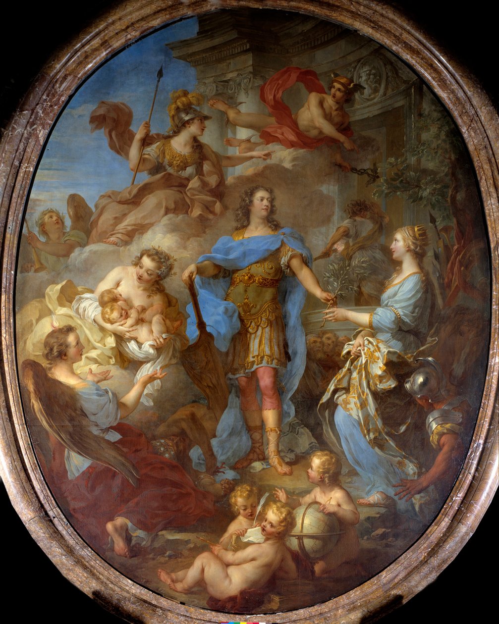 XV. Lajos király (1710-1774) békét adott Európának Allegória a sevillai békeszerződés idején, Minerva istennőt ábrázolják. Francois le Moyne (1688-1737) festménye 1729 V. 3,82x2,95 m . alkotó: François Lemoyne