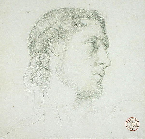 Fejtanulmány (ceruza papíron) alkotó: Francois Leon Benouville