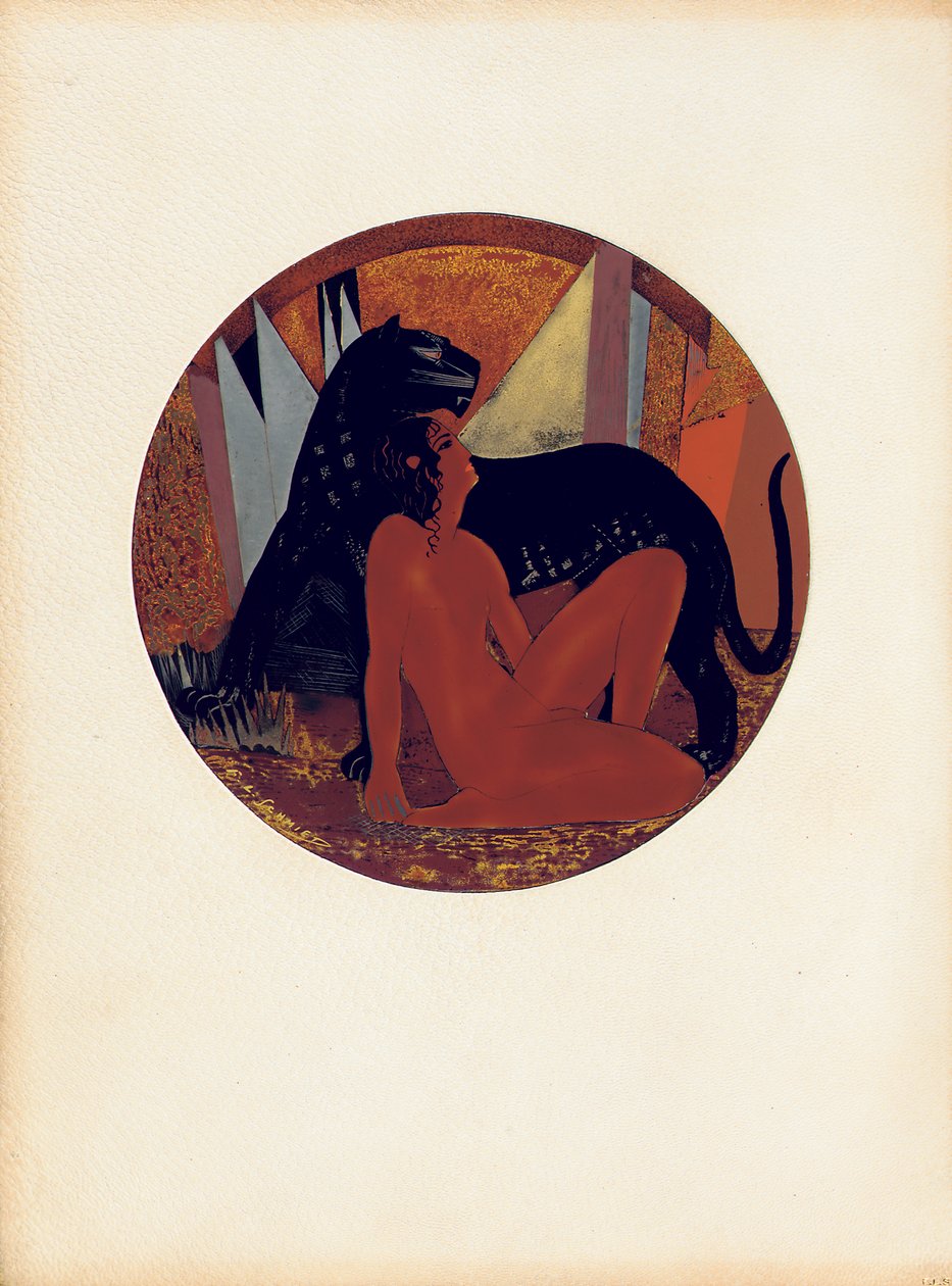 Mowgli és Bagheera, illusztráció Rudyard Kipling „A dzsungel könyvéből”, Jean Dunand (1877-1942) színeiben alkotó: Francois Louis (after) Schmied