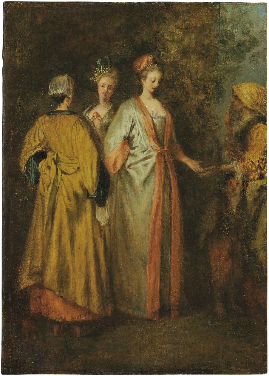 A jövendőmondó (olaj, tábla) alkotó: Francois Louis Joseph (attr. to) Watteau