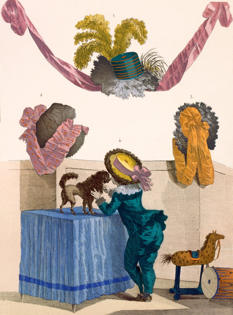Kalaptervek, Dupin gravírozása, 325-ös tábla a „Galeries des Modes et Costumes Francais”-tól, 1780 alkotó: Francois Louis Joseph Watteau