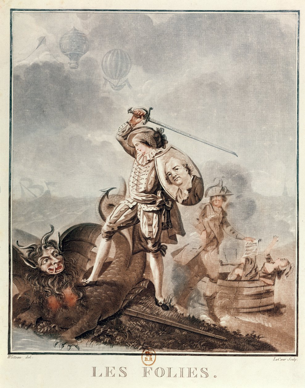Figaro harcban egy hárpiával, 1786 körül (akvatinta) alkotó: Francois Louis Joseph Watteau