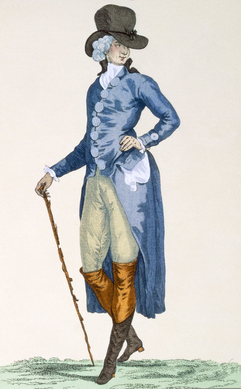 A királyi ház mestere kidolgozott kék kabátban, Le Beau gravírozása, 256-os tábla a „Galeries des Modes et Costumes Francais”-ból, 1778-87 körül alkotó: Francois Louis Joseph Watteau