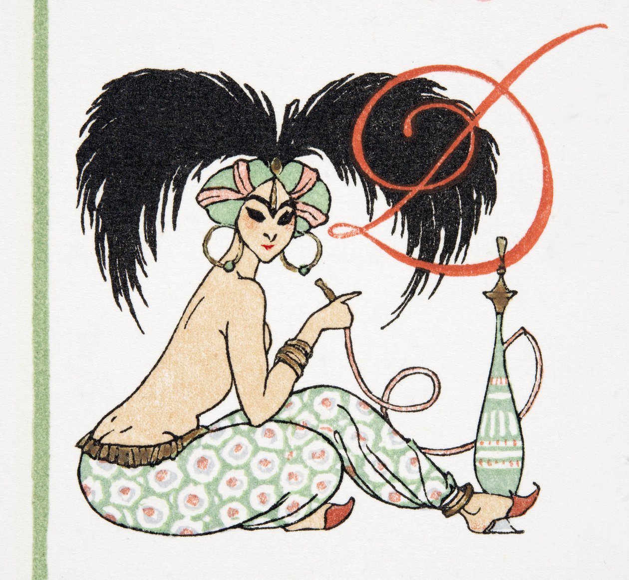 Arab lány vízipipa pipával, a Personages de Comedie pubból. 1922 (pochoir print) alkotó: Francois Louis Schmied