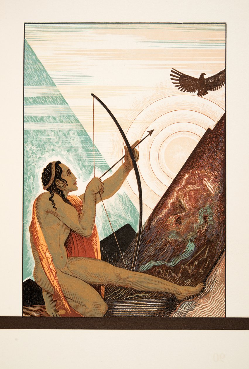 Heracles Shooting the Eagle, az Aiszkhülosz által elvarázsolt Prometheusból, kocsma. 1941 (sablonnyomat) alkotó: Francois Louis Schmied