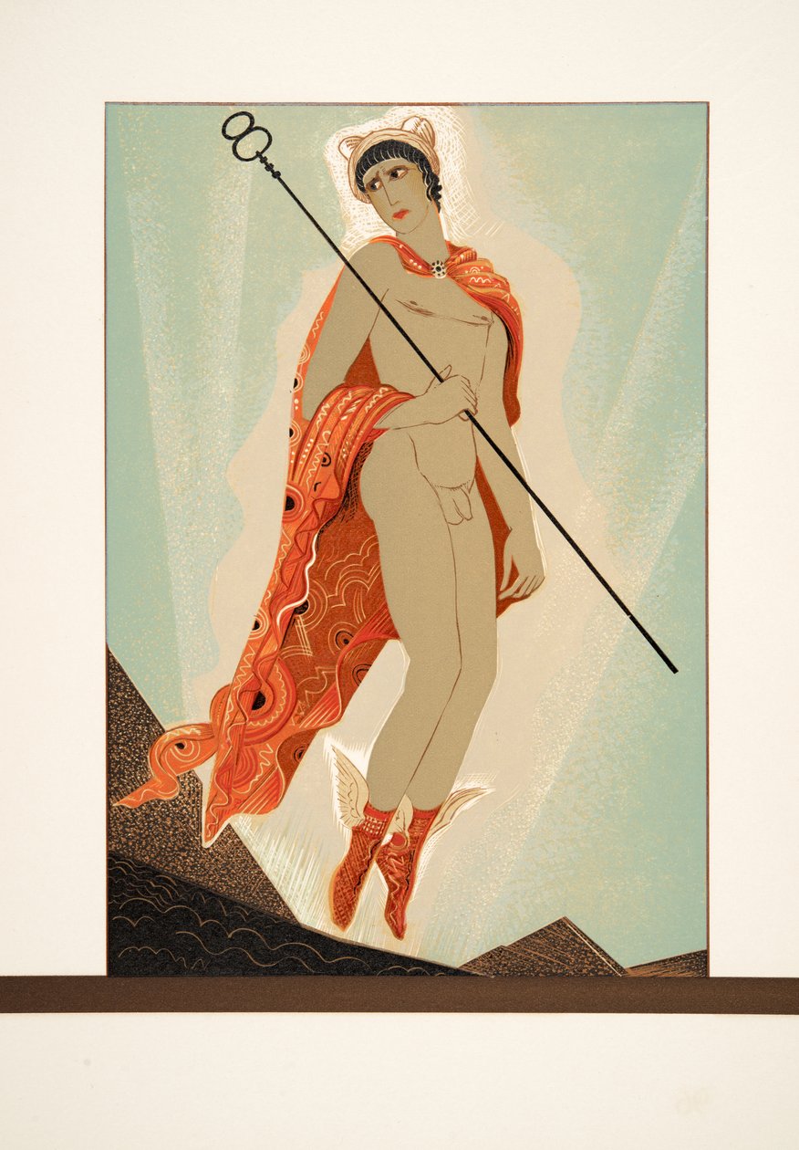 Hermész, az Aiszkhülosz által elvarázsolt Prometheusból, kocsma. 1941 (sablonnyomat) alkotó: Francois Louis Schmied