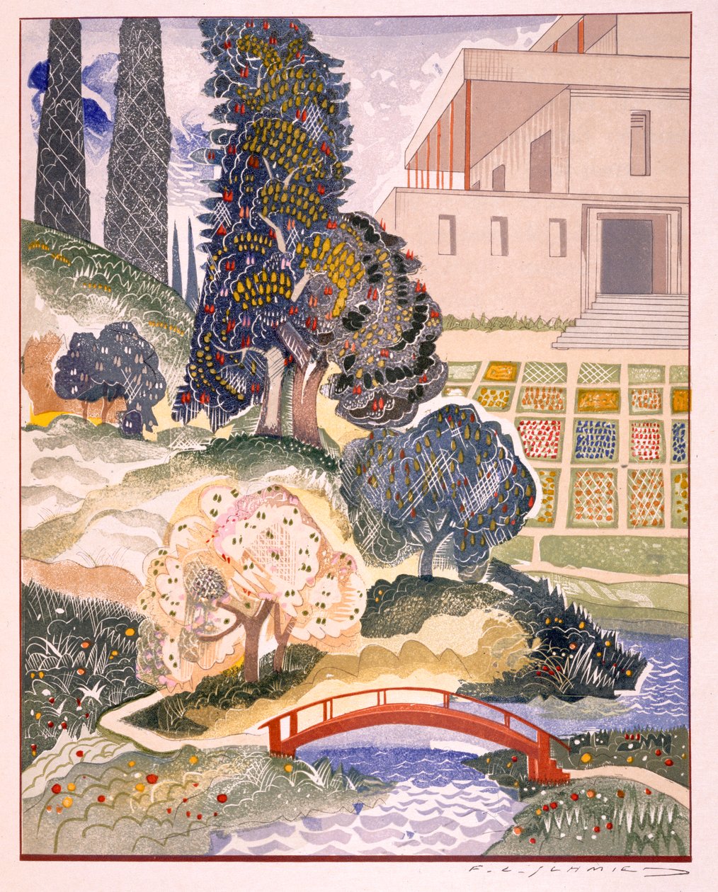 Illusztráció a „Kim”-ből, Rudyard Kipling, kocsma. 1930 alkotó: Francois Louis Schmied