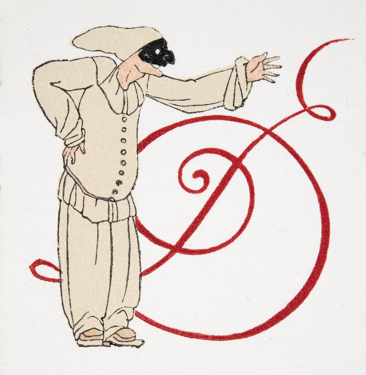 D betű, a Personages de Comedie pub. 1922 (sablonnyomat) alkotó: Francois Louis Schmied
