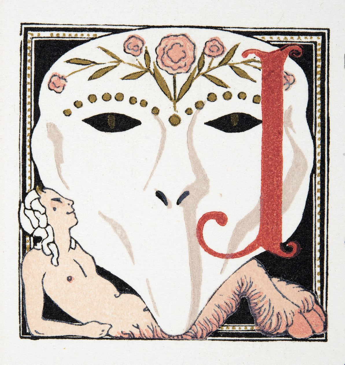 J betű, a Personages de Comedie pub. 1922 (sablonnyomat) alkotó: Francois Louis Schmied