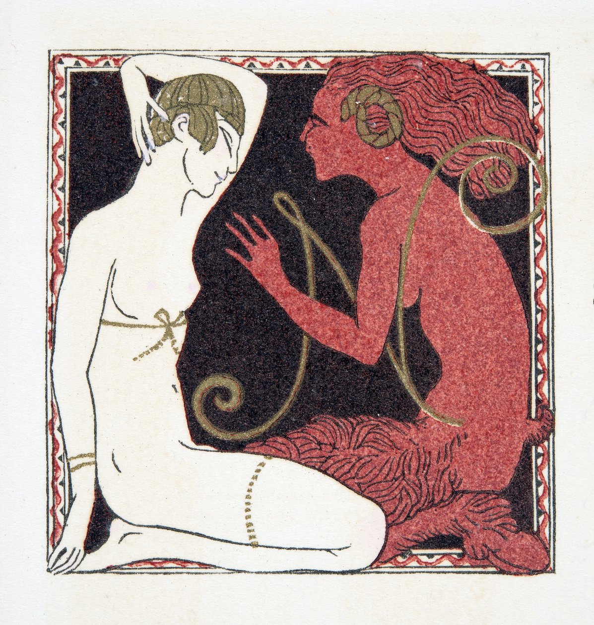 N betű, a Personages de Comedie pub. 1922 (sablonnyomat) alkotó: Francois Louis Schmied