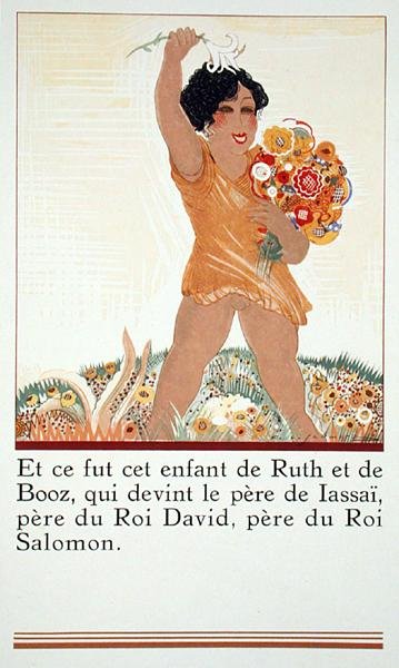 Obed, Ruth és Boáz gyermeke a „Ruth et Booz”-ból, J. C. Mardrus fordításában, 1930-ban (színes metszet) alkotó: Francois Louis Schmied