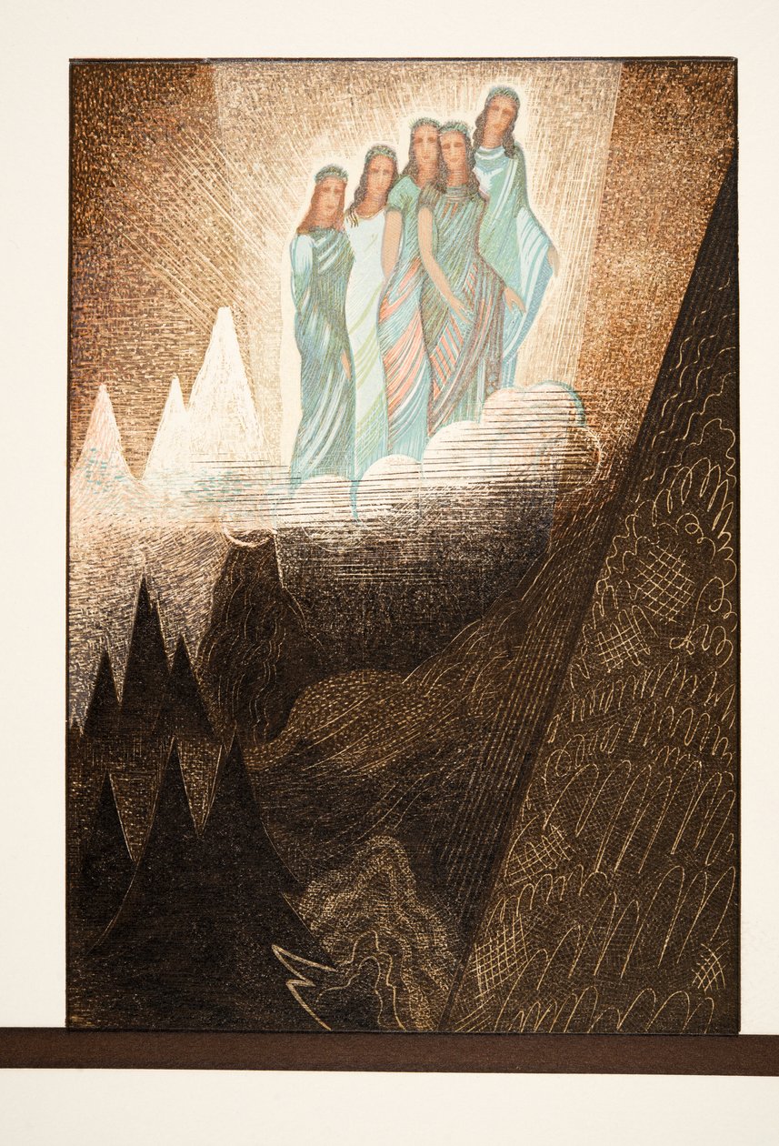 Oceanides, Illusztráció: Prometheus, Aiszkhülosz által elvarázsolt, pub. 1941 (sablonnyomat) alkotó: Francois Louis Schmied