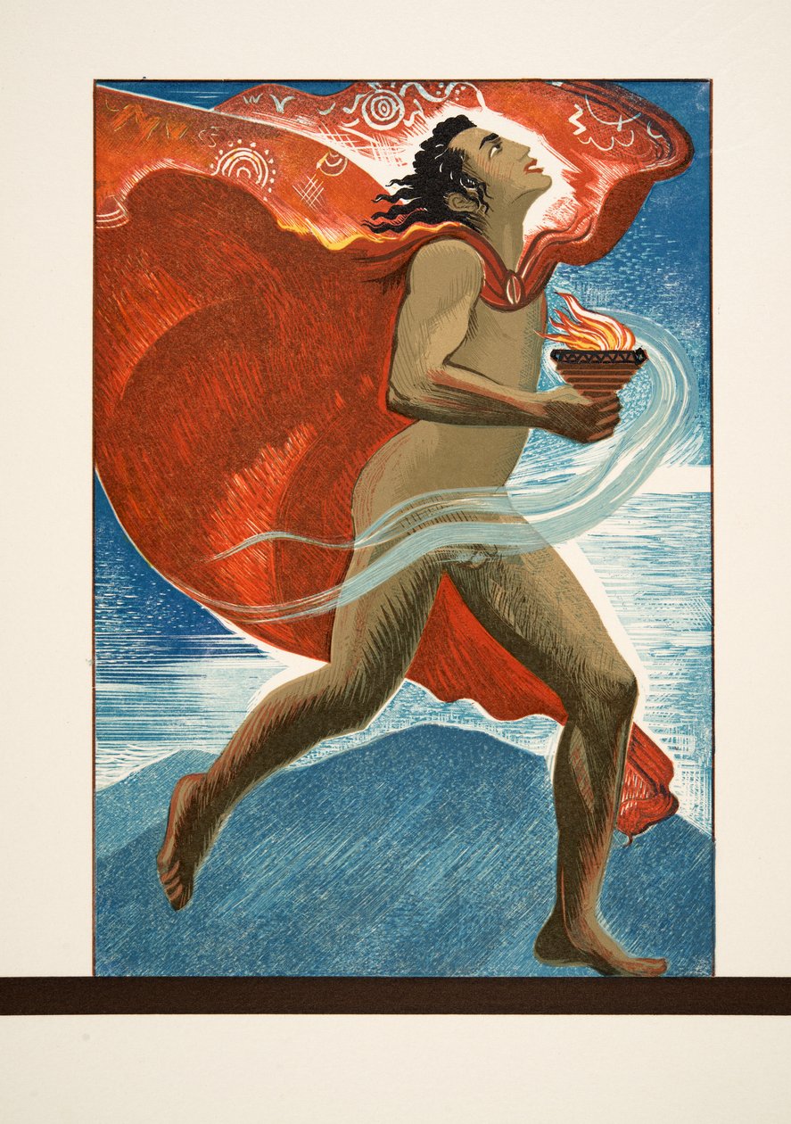 Tűzzel futó Prométheusz, Aiszkhülosz Prométhée Enchaîné-jából, kocsma. 1941 (pochoir print) alkotó: Francois Louis Schmied
