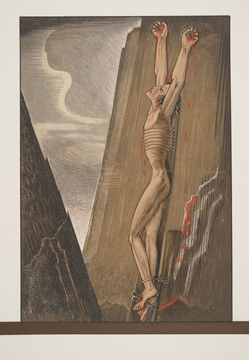 A sziklára szegezett Prométheusz, Aiszkhülosz Prométhée Enchaîné-jából, kocsma. 1941 (pochoir print) alkotó: Francois Louis Schmied