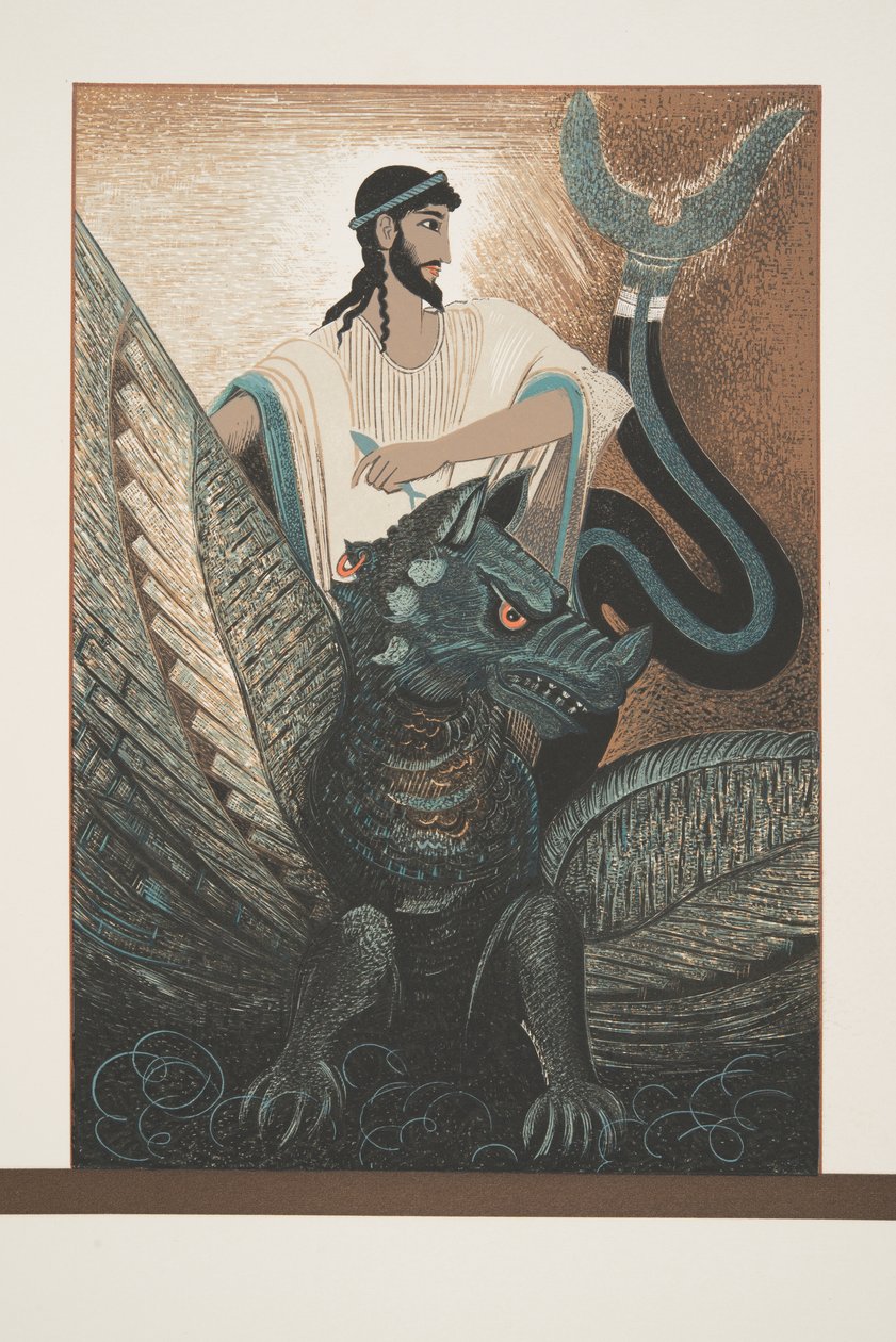 Ulysses and Dragon from Prometheus Enchained by Aischylus, pub. 1941 (sablonnyomat) alkotó: Francois Louis Schmied
