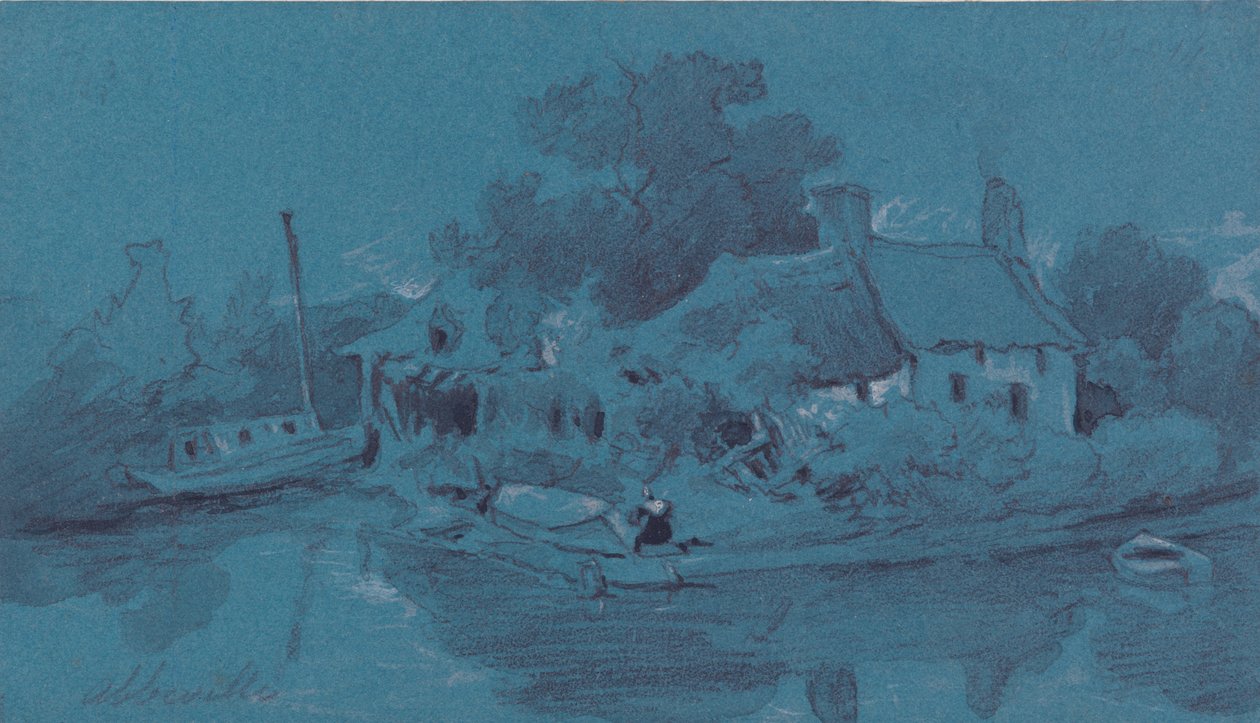 Abbeville (grafit, szürke mosás, fekete tinta és testszín kék papíron) alkotó: Francois Louis Thomas Francia