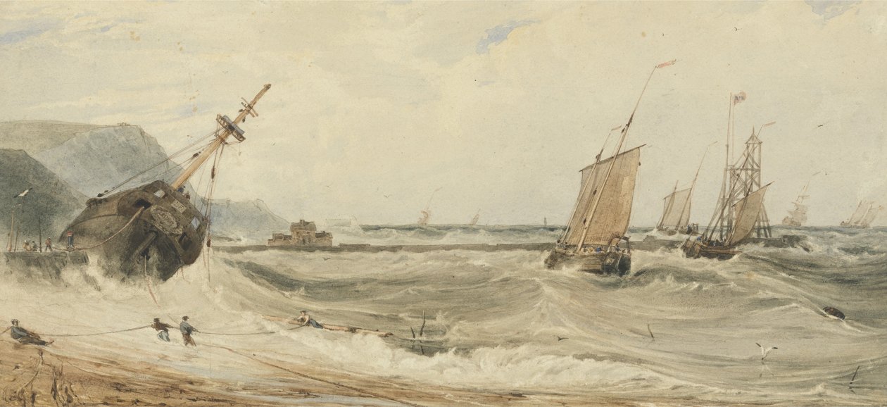 Boulogne-i kikötő (wc grafit felett és testszín papíron) alkotó: Francois Louis Thomas Francia