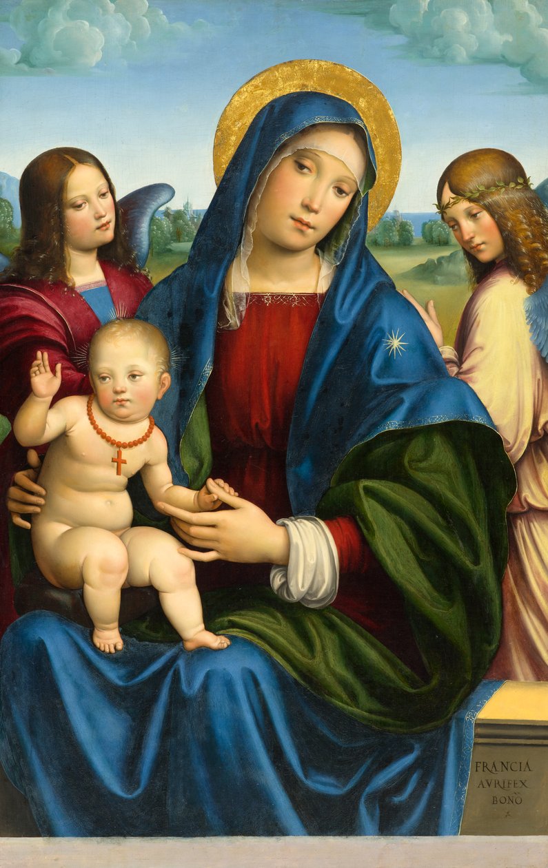 Madonna és gyermek két angyallal, 1495-1500 körül alkotó: Francois Louis Thomas Francia