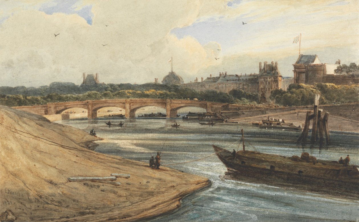 A Pont de la Concorde és a Tuileries-palota a Cours la Reine-tól alkotó: Francois Louis Thomas Francia