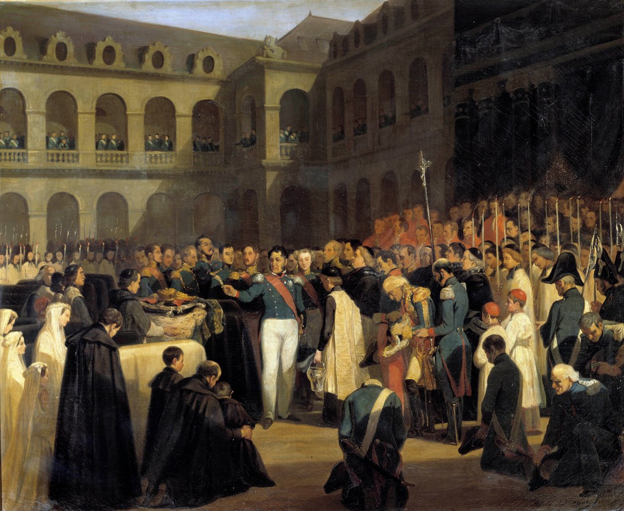 A Fieschi-támadás áldozatainak temetése 1835.05.08-án Louis-Philippe király jelenlétében Giuseppe Fieschi (korzikai összeesküvő) támadása 1835. július 28-án történt I. Lajos Fülöp francia király ellen, a Boulevard du. Templom Párizsban. P alkotó: Francois Marius Granet