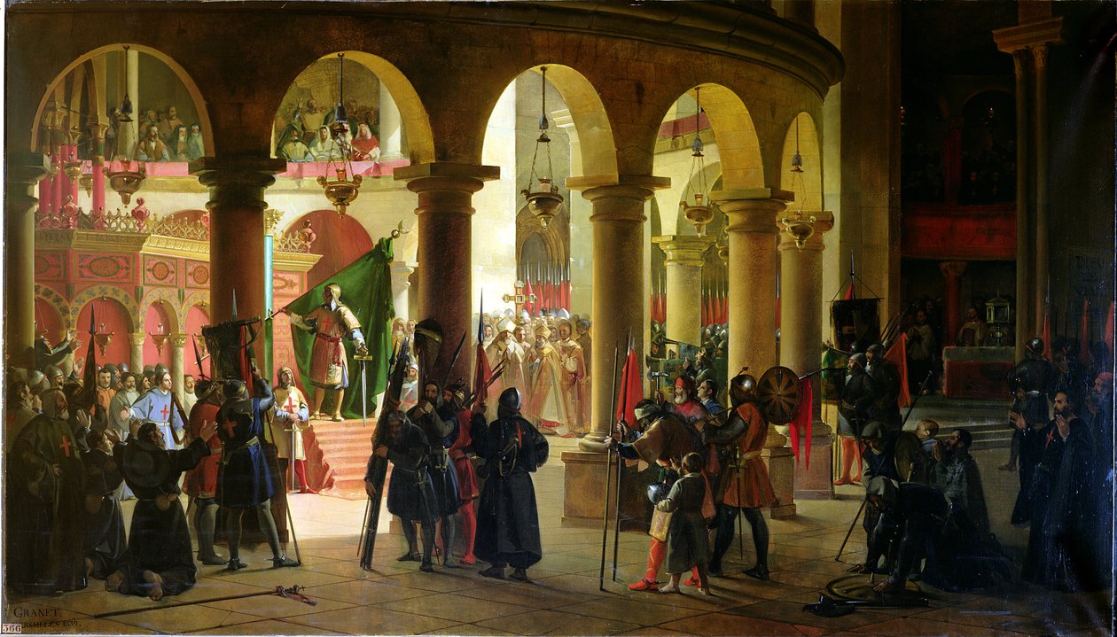 Godfrey of Bouillon (1060-1100 körül) Askalon trófeáit a Szent Sír Templomban helyezi el, 1099. augusztus, 1839. alkotó: Francois Marius Granet