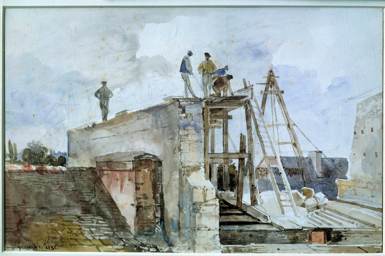 Építés alatt álló házépítés az intézet Granet ablakából nézve. Francois Marius Granet (1775-1849) akvarellje. 19. század. Homályos. 0,25x0,38 m. Párizs, Louvre Múzeum alkotó: Francois Marius Granet