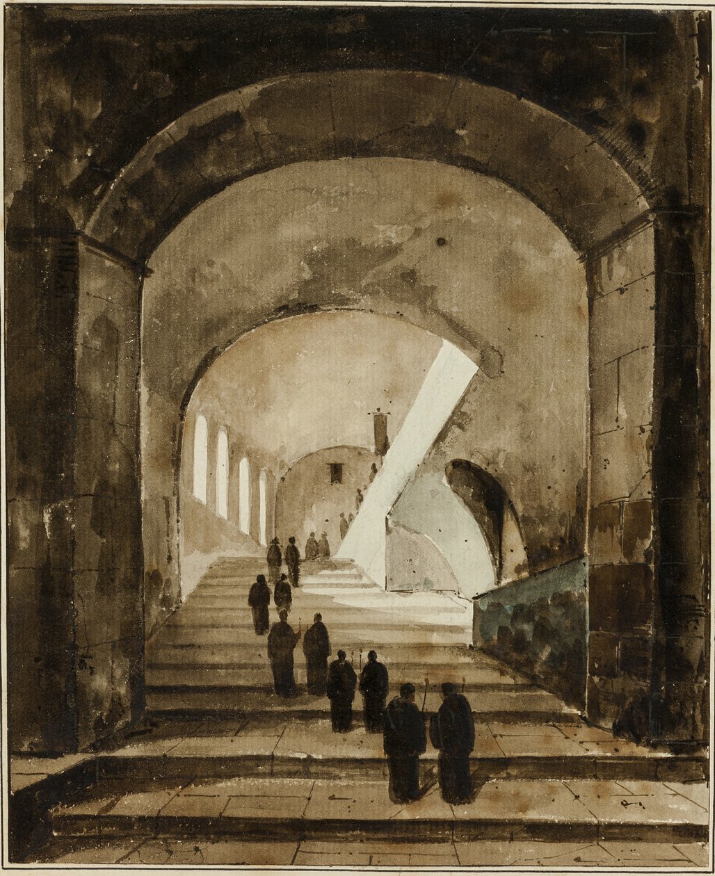 Szerzetesek a Maecenas-villa lépcsőjén, Tivoliban alkotó: Francois Marius Granet