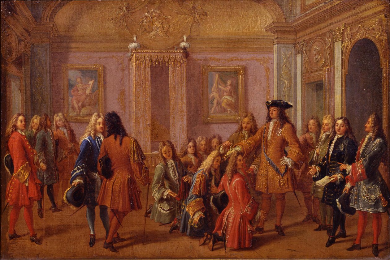 A Saint-Louis Lovagrend első megnemesítése XIV. Lajos által Versailles-ban 169. május 8-án alkotó: Francois Marot