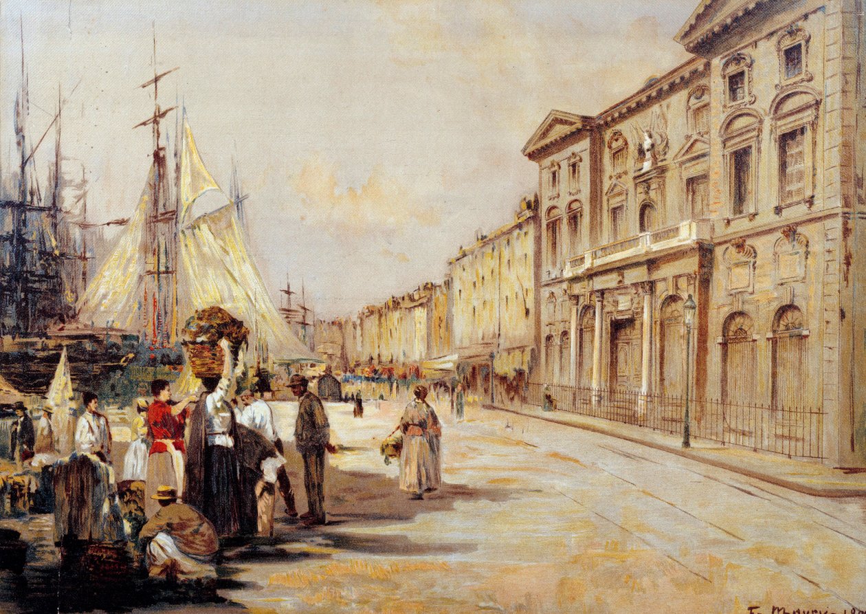 Kilátás a Quai Saint Jean Marseille utcai jelenetére. Francois Maury (1861-1933) rajza 1902 Marseille, Régi Marseille Múzeum alkotó: Francois Maury