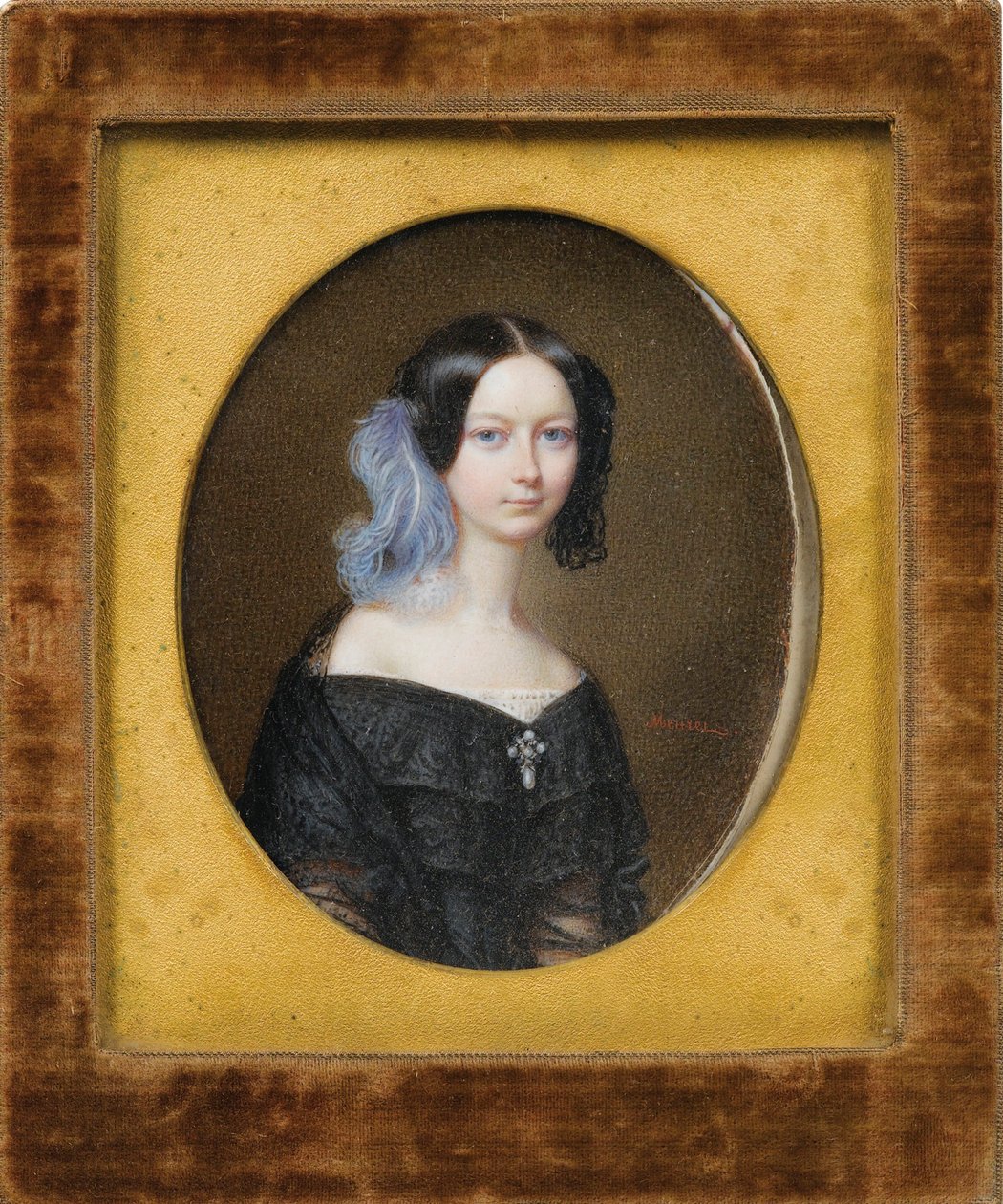 Helene de Mecklembourg Schwerin (Mecklembourg-Schwerin) - Helene Mecklenburg-Schwerin hercegné (1814-1858), később Meuret, Francois (1800-1887) orléans-i hercegnője, kb 1835 - Akvarell, gouache, karton7, 9,5 - Magángyűjtemény alkotó: Francois Meuret