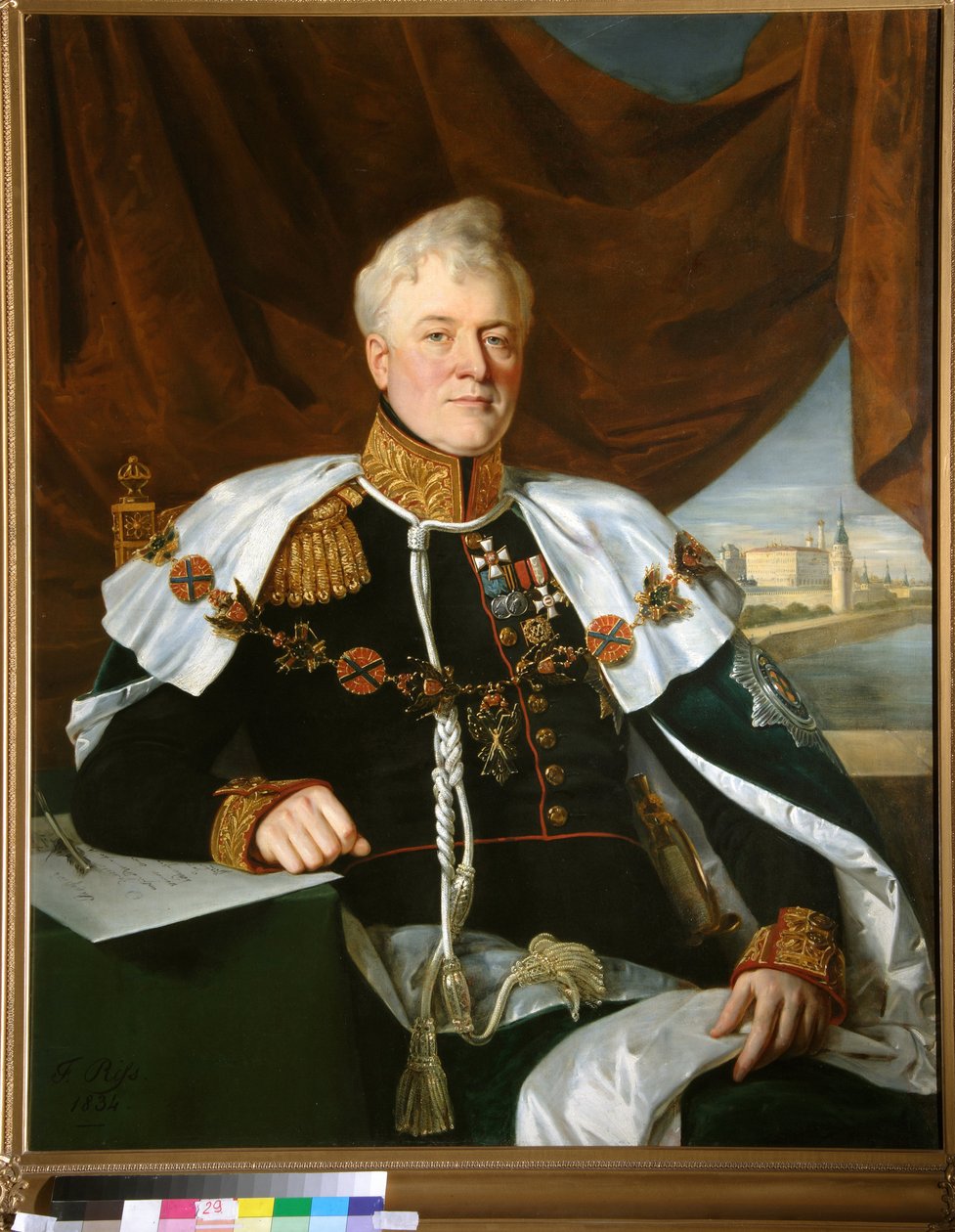 Dimitri Vladimirovich Galitzine (Golicin) herceg (1771-1844) portréja a Szent András-rend gallérjával - Francois Nicolas Riss (1804-1886) festménye, olaj, vászon (122x100 cm) alkotó: Francois Nicholas Riss
