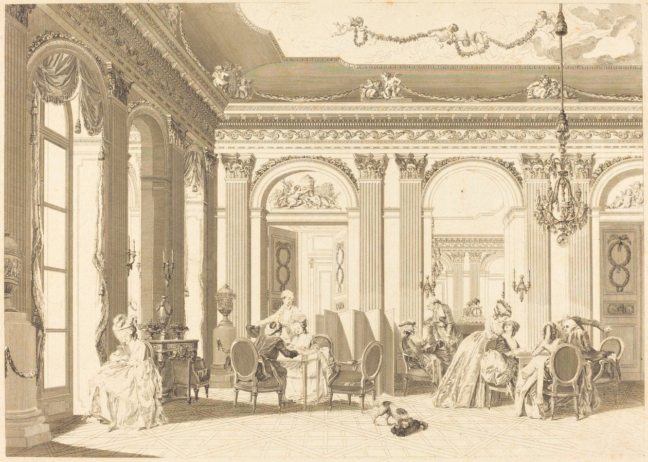 Az összeszerelés a nappaliban alkotó: Francois Nicolas Barthelemy Dequevauviller after Nicolas Lavreince