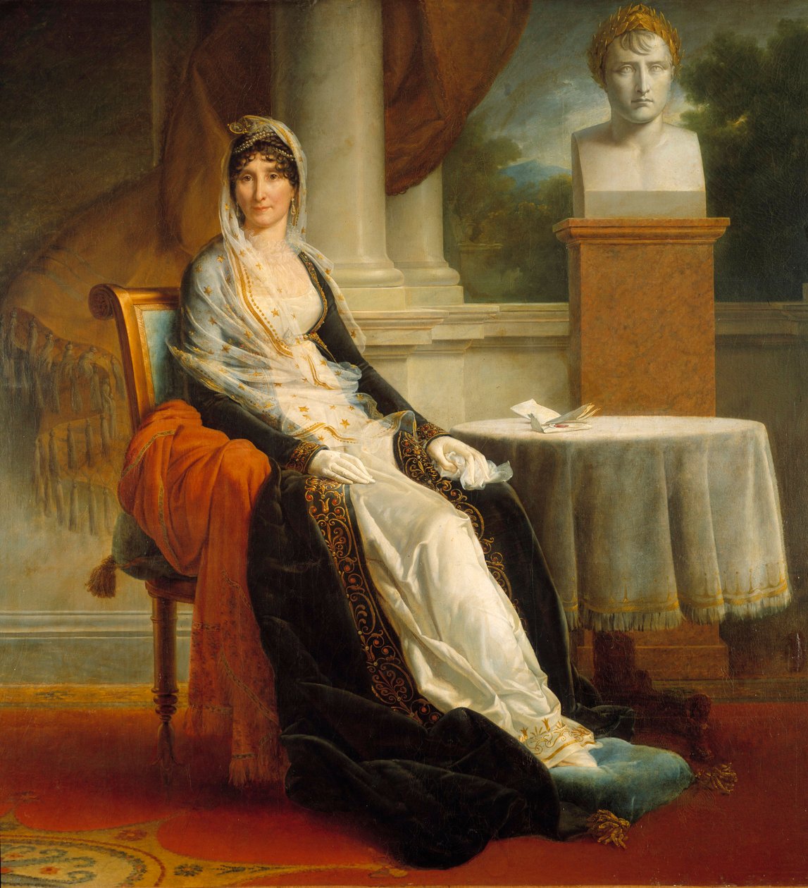 Laetitia Bonaparte (Letizia Maria Ramolino) (1750-1836) portréja, Mere Presné fia, I. Napóleon császár (1769-1821) mellszobra. Francois Gerard (1770-1837) festménye 1803 V. 1,72x1,78 m Malmaison, musee du chateau – egész alakos portré alkotó: Baron François Pascal Simon Gérard