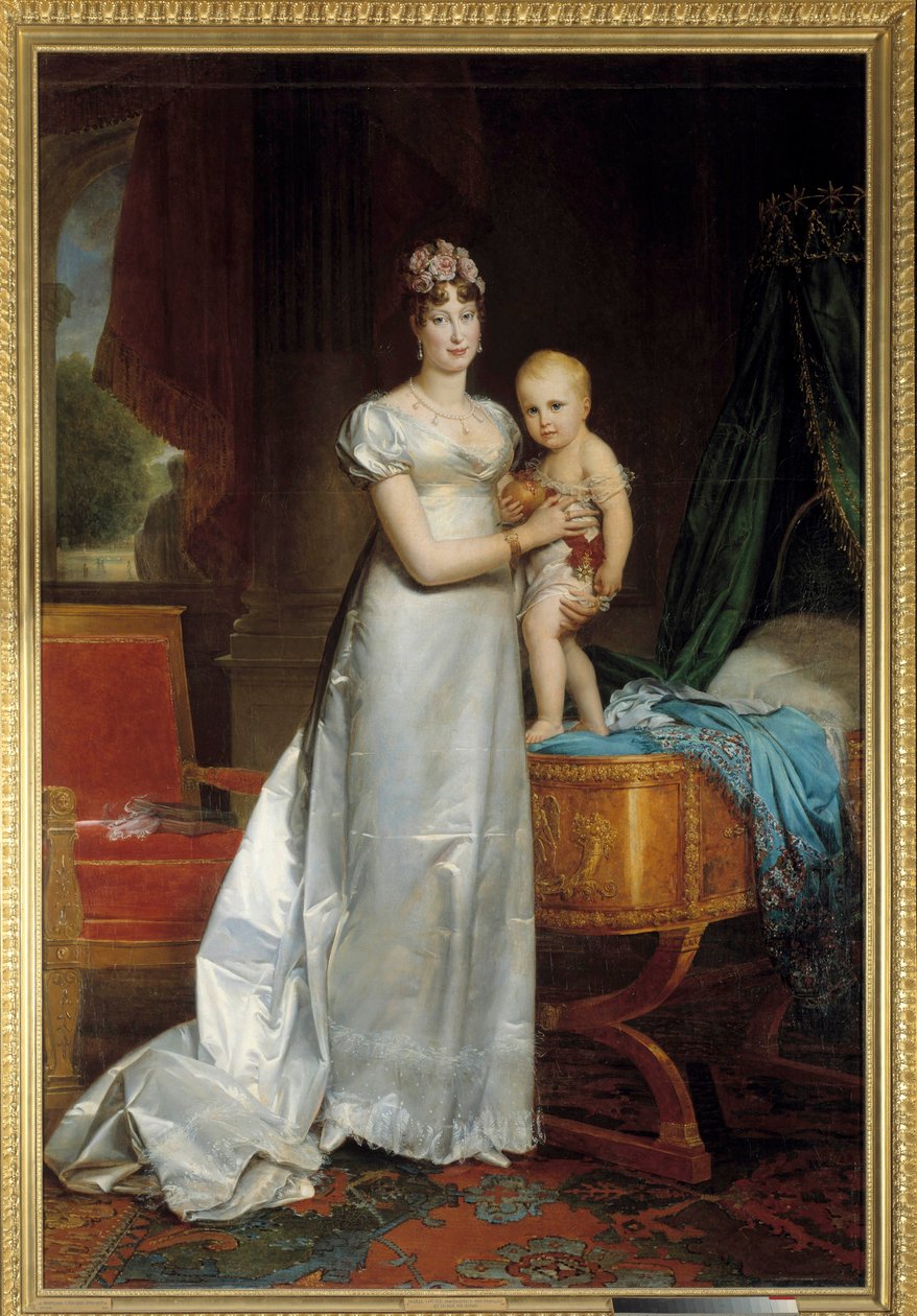 Marie Louise (1791-1847) és Róma királyának portréja Francois Gerard (1770-1837) festménye 1813. Dim. 2,40 x 1,62 m. Versailles, Musee du Chateau – Marie Louise császárné (1791-1847) és Róma királyának portréja. Franco festménye alkotó: Baron François Pascal Simon Gérard