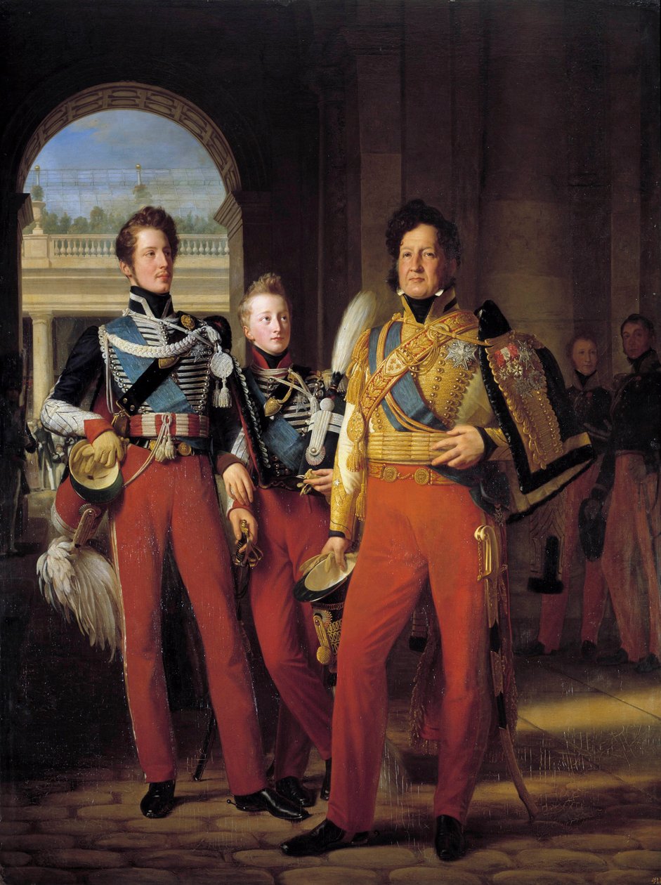 I. Lajos Fülöp (1773-1850), Orléans hercegének, a huszárok vezérezredesének egyenruhás lábán álló portréi, valamint fiai: Chartres hercege és Nemours hercege Louis Hersent (1777-1860) után festve. Francois Gerard (1770-1837) 1832. V. 2 alkotó: Baron François Pascal Simon Gérard