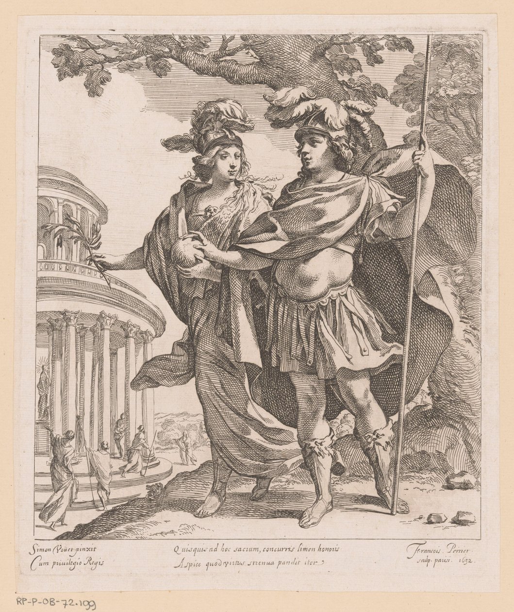 Minerva megmutatja XIII. Lajosnak a dicsőség templomát Quisquis ad hoc sacium (...) (cím a tárgyon) alkotó: Francois Perrier