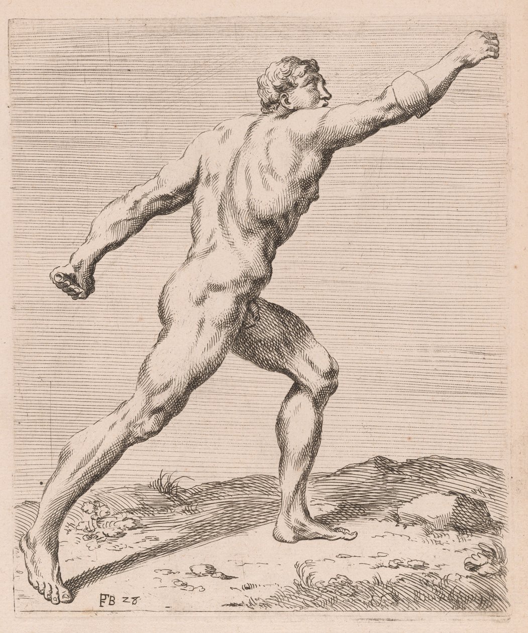 A Borghese Gladiátor, oldalnézet, jobbra fordulva [28. tábla] alkotó: Francois Perrier