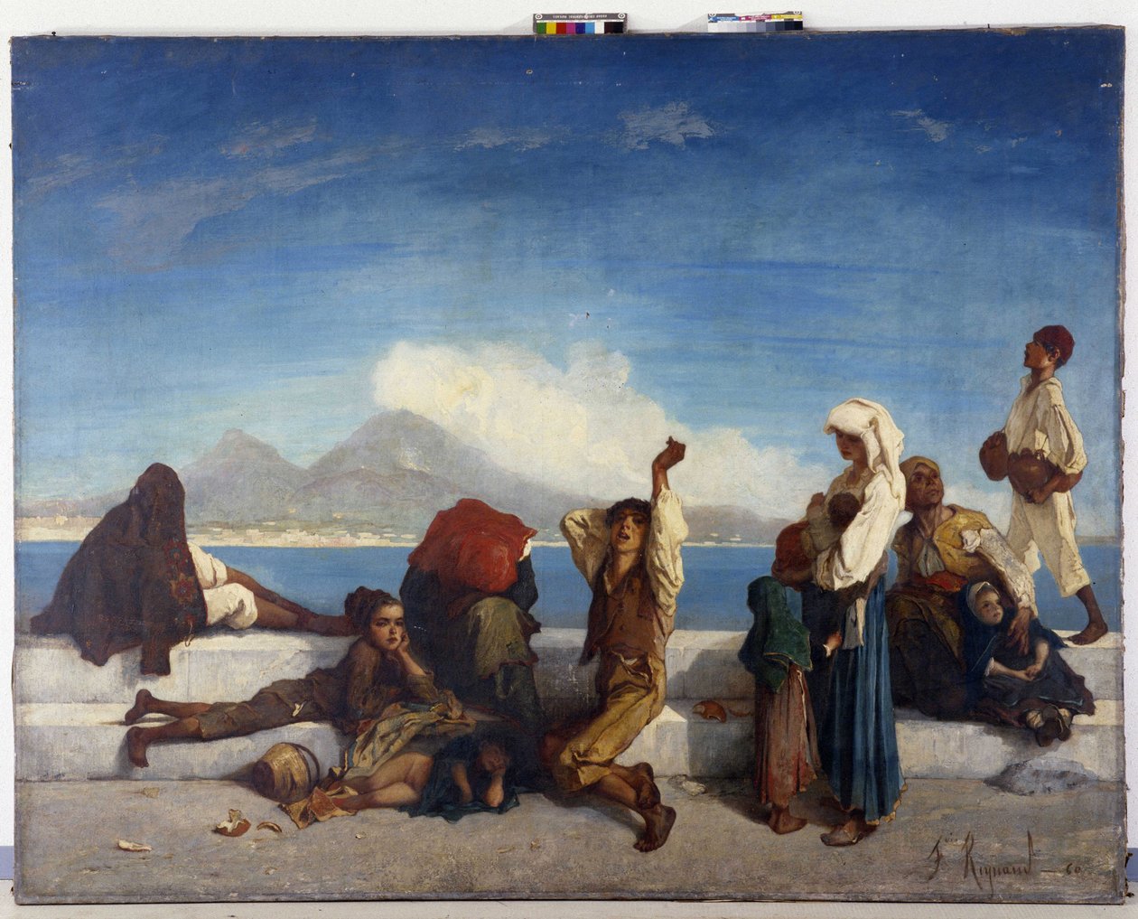 A Lazzaroni, a nápolyi nép szereplői. Kilátás a Nápolyi-öbölre (olaj, vászon) alkotó: Francois Reynaud