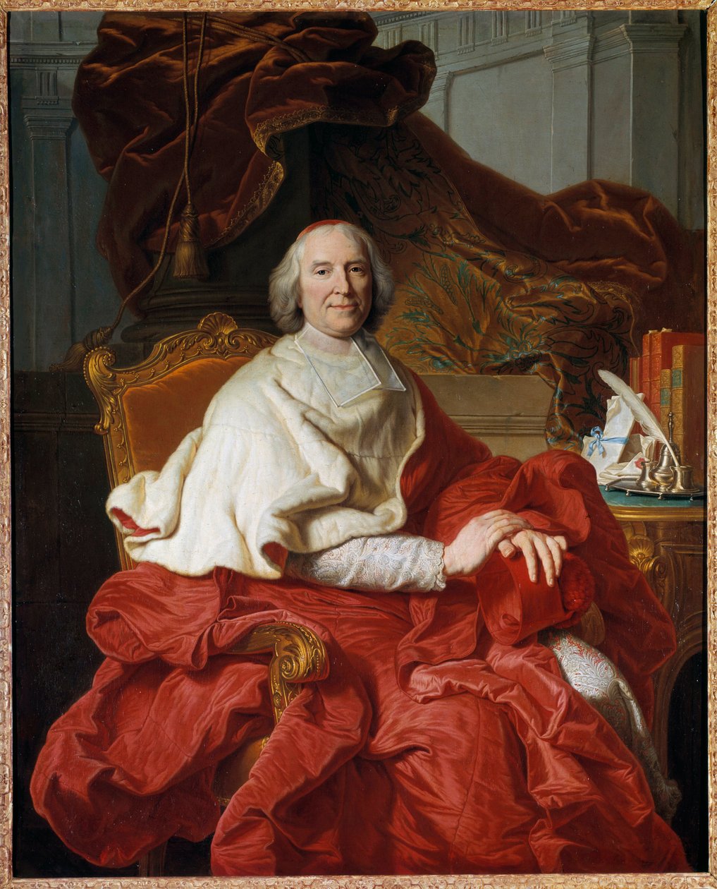 Andre Hercule (1653-1743), Fleury bíboros, prelat és politikus festészet portréja, Francois Stiemart (1680-1740), Hyacinthe Rigaud (1659-1743) nyomán 18. század V. 1,6x1,29 m - Andre Hercule (1653-1743), Fleury bíboros elöljáró és alkotó: Francois Stiemart