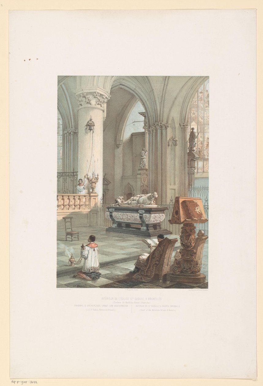 A brüsszeli Sint-Michiel-en-Sint-Goedelekathedraal belseje Ernst van Oosternijk sírjával A brüsszeli St. Gudule templom belseje (Erneszt d