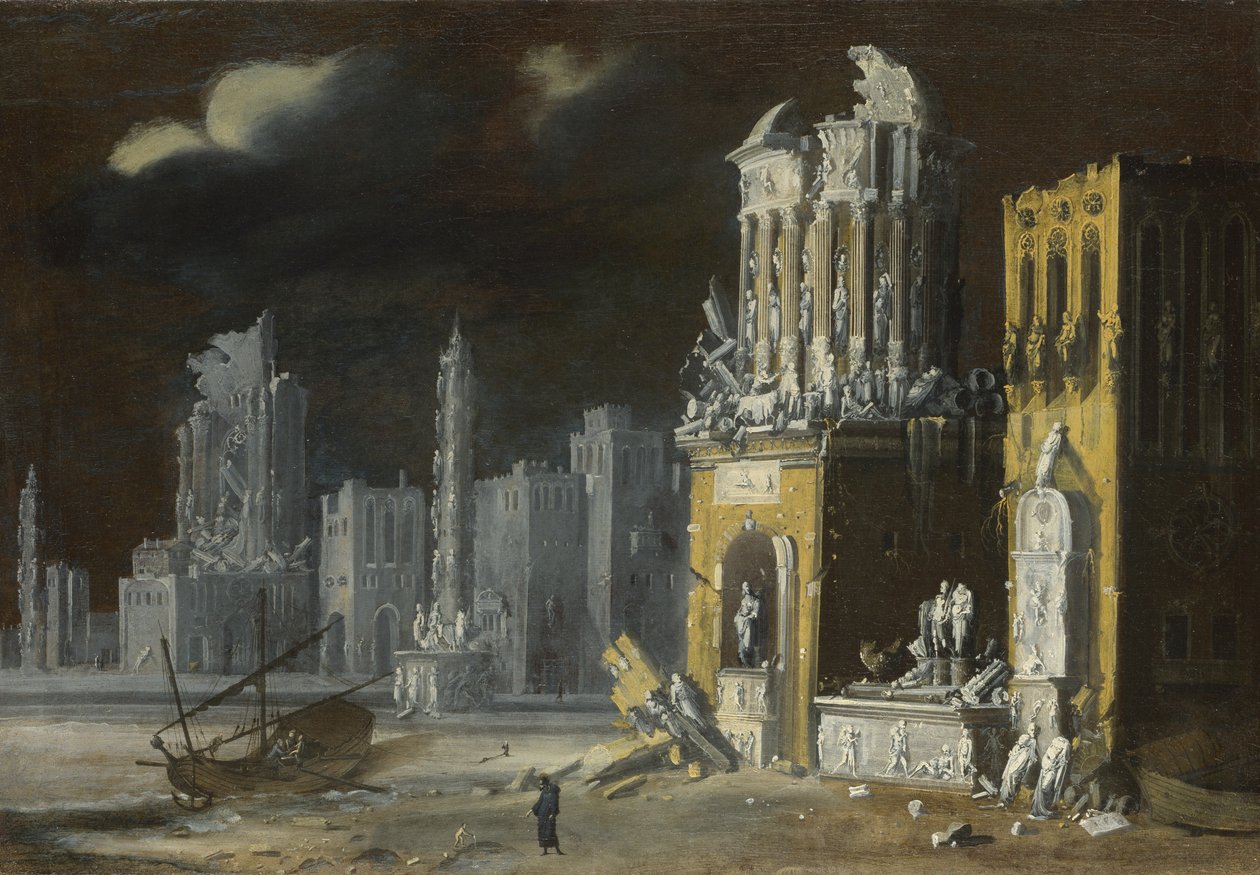 Fantasztikus romok Szent Ágoston és a Gyermekkel, 1623 alkotó: Francois de Nome