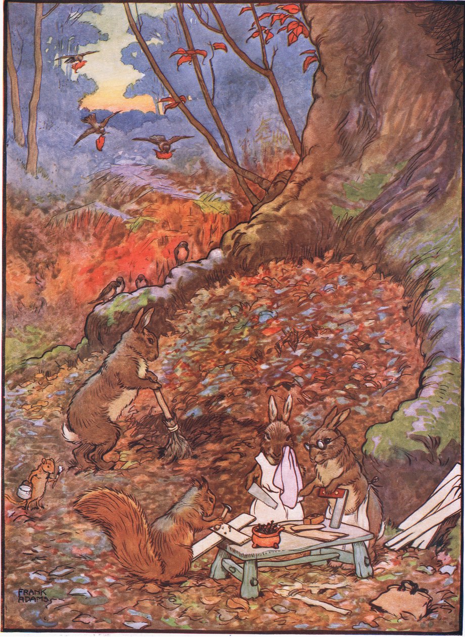 Ezt a szép pár embert nem temetik el, de Robin Redbreast szeretettel betakarta őket levelekkel, az 1930-as évek alkotó: Frank Adams