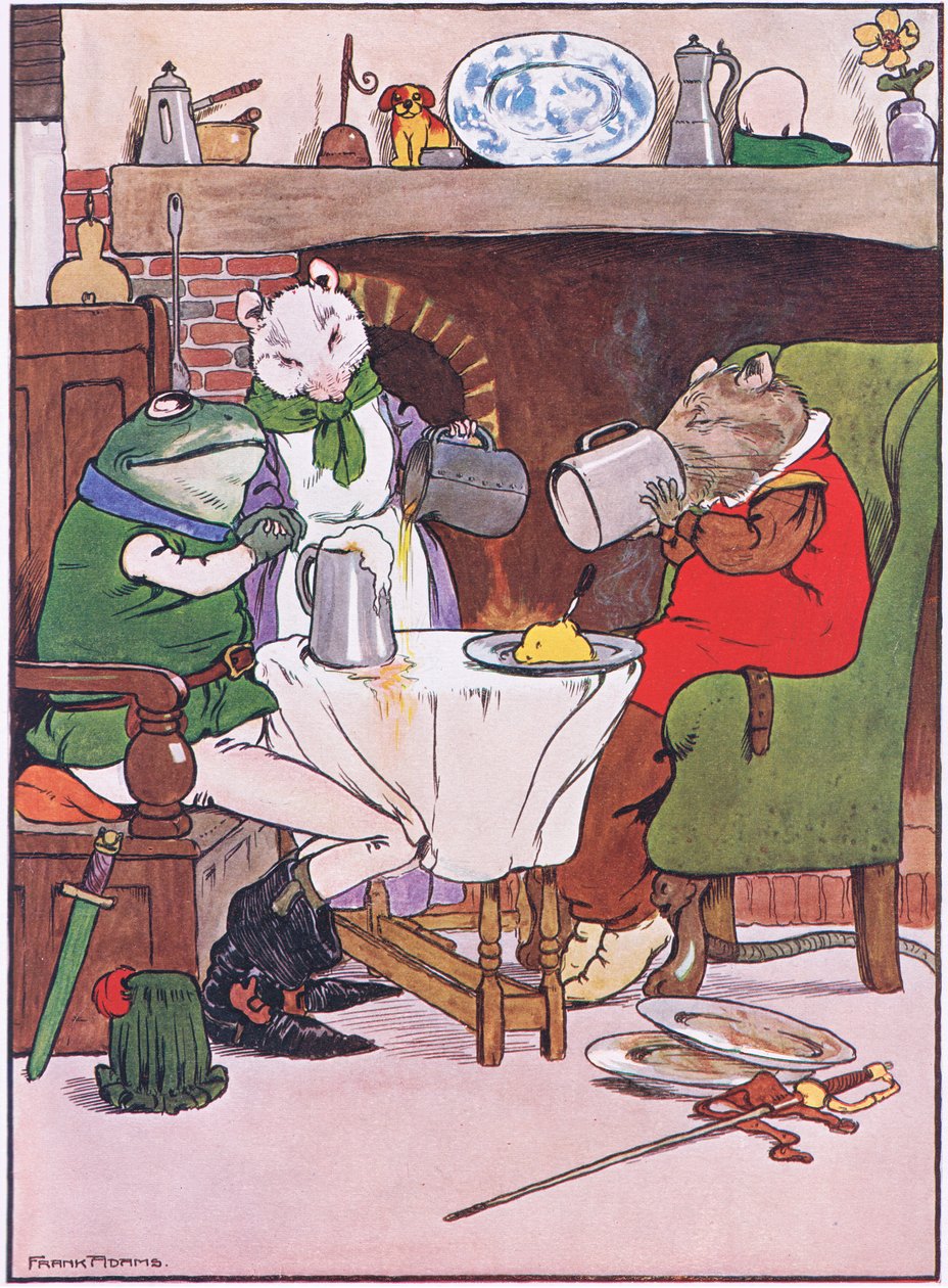 Imádkozz, Mistress Mouse adna nekünk egy kis sört, illusztráció a „The Frog would a Wooing Go” című művéből, Charles H. Bennett, 1916 alkotó: Frank Adams