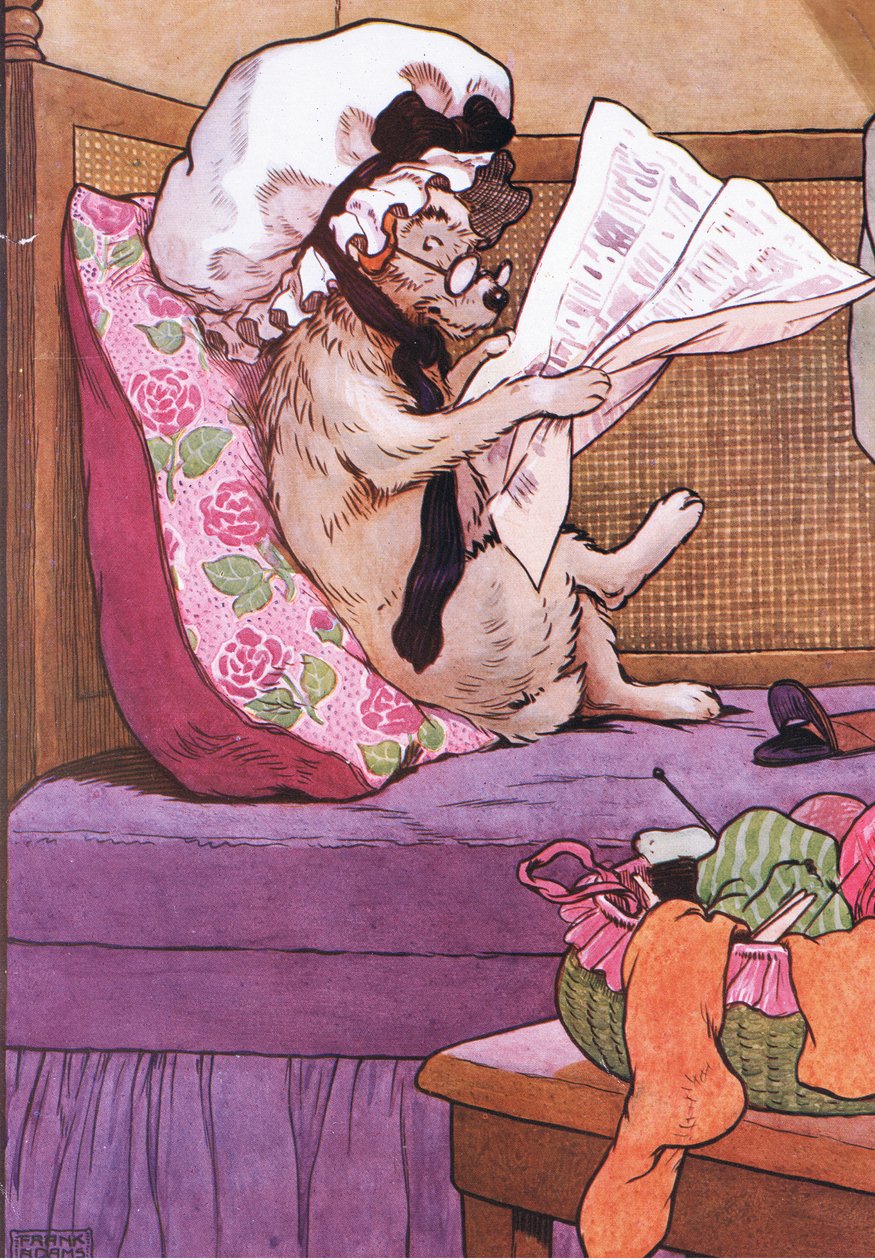 Elment a suszterhez, hogy vegyen neki cipőt, amikor visszajött, a férfi a híreket olvasta, 1930-as évek alkotó: Frank Adams