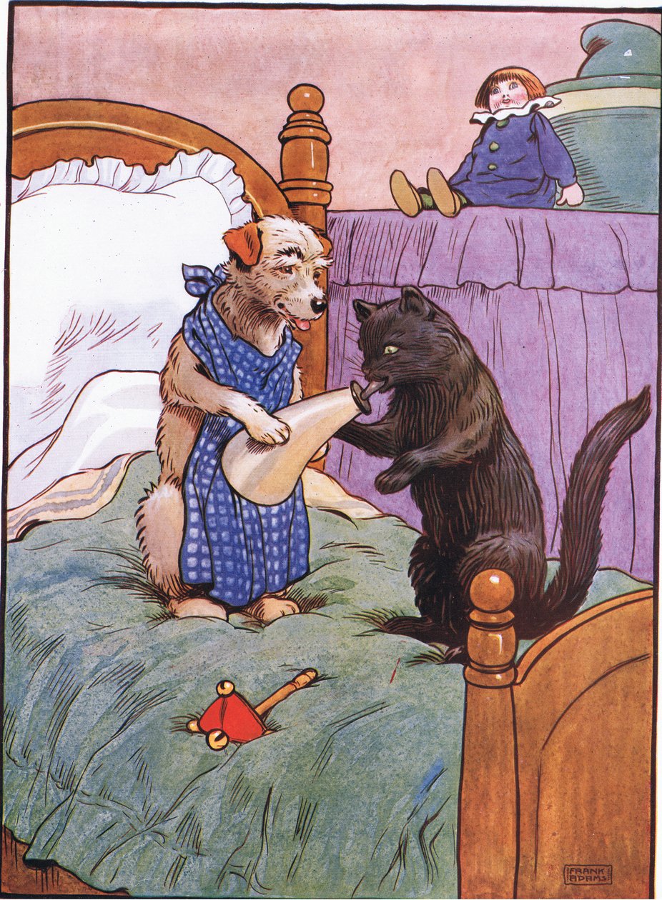Elment a kalaposhoz, hogy vegyen neki egy kalapot, mire visszajött, már a macskát etette, 1930-as években. alkotó: Frank Adams