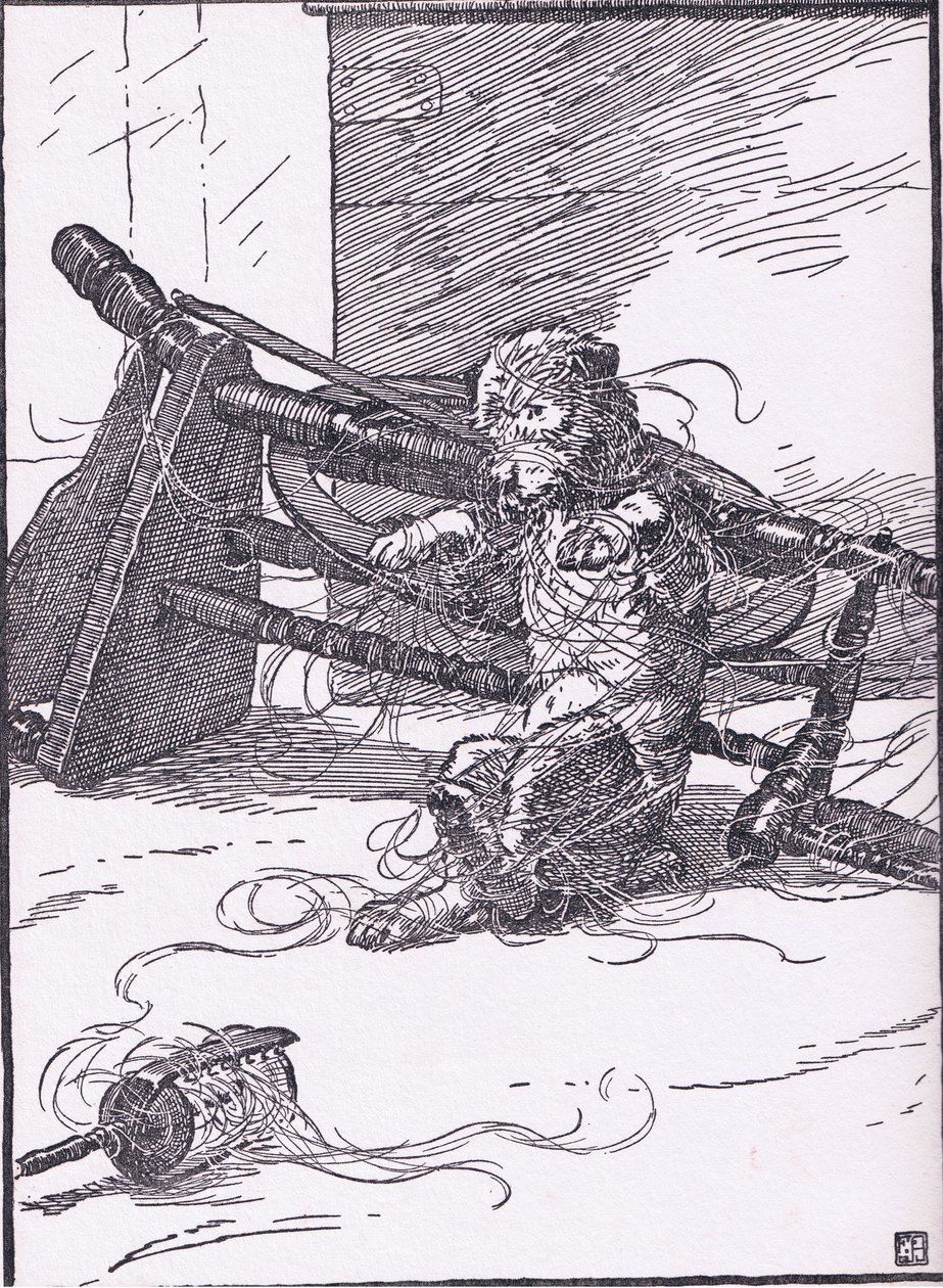 Elment a sempsterhez, hogy vegyen neki vásznat, mire visszajött, a kutya pörgött, 1930-as évek alkotó: Frank Adams
