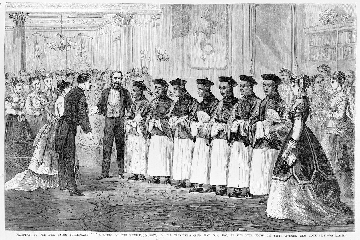 Burlingame és a kínai nagykövetség tagjainak fogadása a New York-i Travelers Clubban, 1868. május 30., a "Frank Leslie